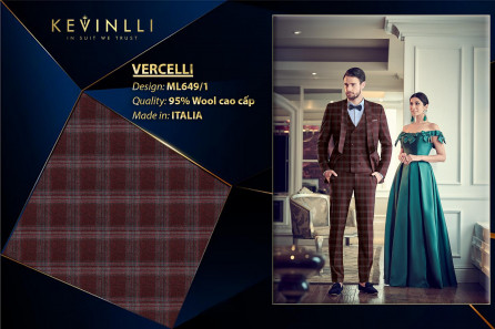 ML649/1 Vercelli CVM - Vải Suit 95% Wool - Đỏ Caro Xanh